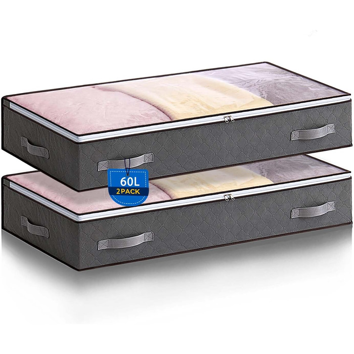 Комод під ліжко Boic, 2 шт., 60 л, для зберігання постільної білизни та одягу, з кришкою, складний, велика коробка для зберігання