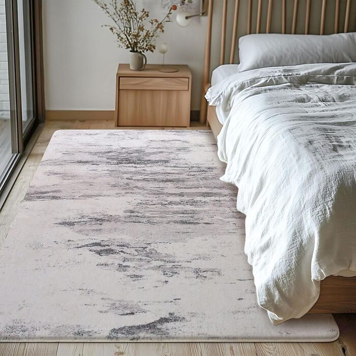 Килим Safunion для вітальні: великий сучасний абстрактний килим з коротким ворсом, м'який килим для спальні (абстрактний, слонова кістка/багатобарвний, 80 x 120 см)