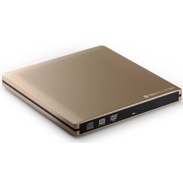 Зовнішній USB 3.0 DVD/CD привід techPulse120, портативний CDRW/DVDRW плеєр та записник для ноутбука, ПК та Ultrabook, Slim Drive, колір: золото (алюміній)