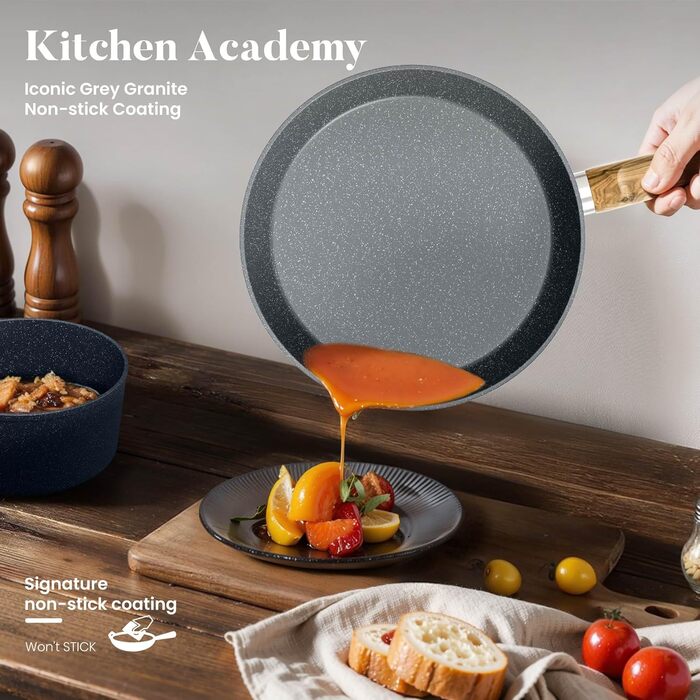 Набір посуду Kitchen Academy індукційний 10 предметів, гранітне антипригарне покриття, товстостінний, без PFOA/PFAS