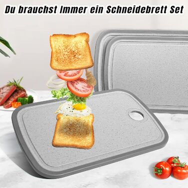 Набір дерев'яних обробних дощок 3 шт. з гранітною текстурою, антиковзкі наклейки, жолоб для соку, BPA-Free, з ручкою. Пластикові обробні дошки, антибактеріальні, кухонні аксесуари, гаджети, помічники (світло-сірий, 29 x 19 см)