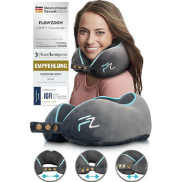 Подушка для шиї FlowZoom Comfy: регульована, з memory foam, для подорожей (літак, авто)