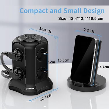Многорозеткова смуга з USB, 8 розеток, з вимикачем, 4000W/16A, захист від перенапруги, 5м кабель, чорний колір