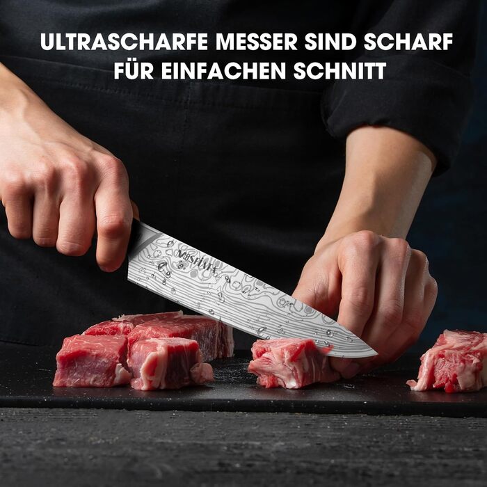 MOSFiATA 17-Piece Kitchen Knife Set with Titanium Coating - Professional Chef Knife Set with Scissors, Finger Guards, and Gift Box (Includes 12 Outdoor Knives)