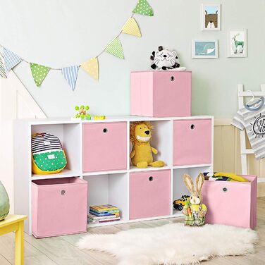 SONGMICS Storage Box, 6 Pack, Folding Box, Foldable Organizer, with Finger Hole, 30 x 30 x 30 cm, RFB02H-3 (Pink)