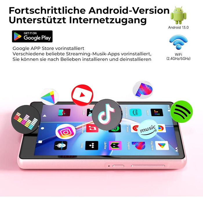 MP3 плеєр з підтримкою Spotify, Bluetooth та WiFi, сенсорний екран 4.5