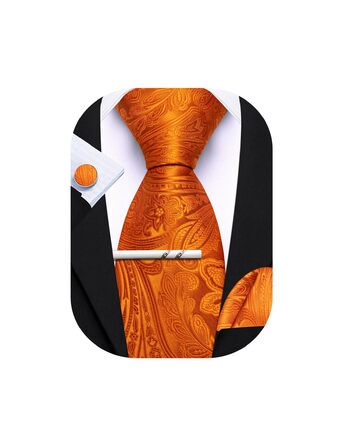 Набір краваток, краваткова кнопка, нагрудна хустинка, запонки, для чоловіків Barry.Wang (Оранжевий)