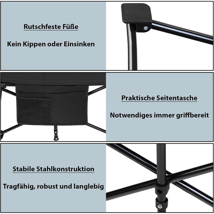 Кемпінгове ліжко Alpidex: розкладне, з кишенею, для відпочинку та гостей, чорне