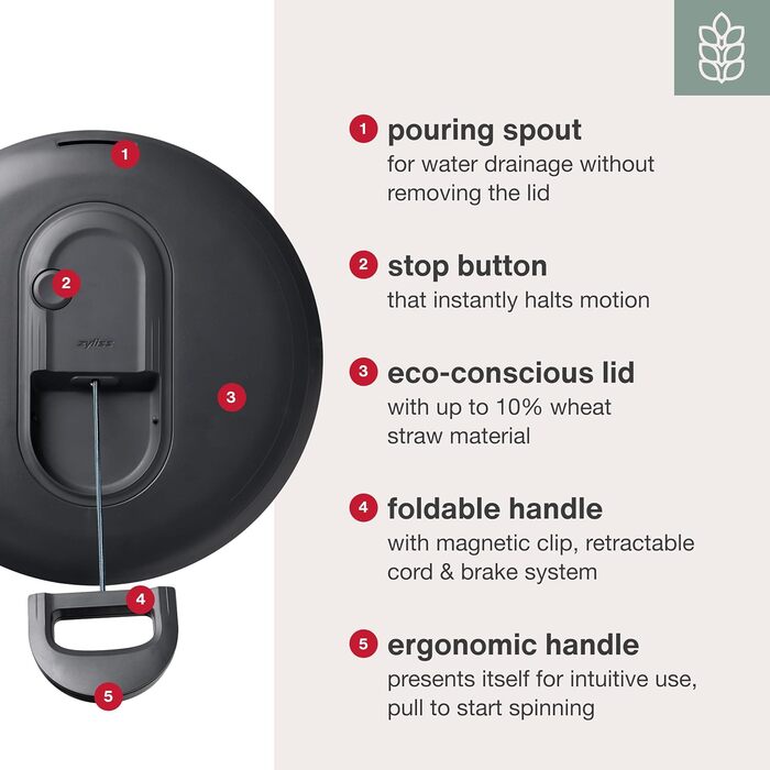 Салатозбирач Zyliss Easy Spin 6L з мотузковим приводом, сірий, BPA-free