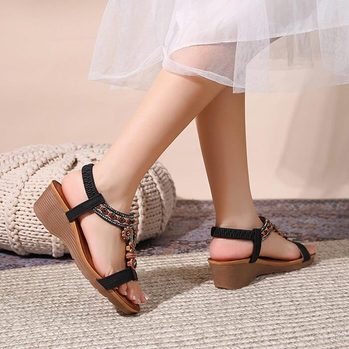 Босоніжки жіночі Slingback ортопедичні літні, чорні 42 EU. Комфортні сандалі з м'якою устілкою для широкої ноги (Hallux Valgus), пляжні, в стилі бохо.