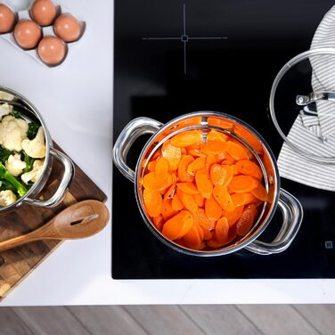 Salter Timeless 3-рівневий паровар з нержавіючої сталі – 18 см, з ручками та скляною кришкою, антипригарне покриття, для індукційних плит