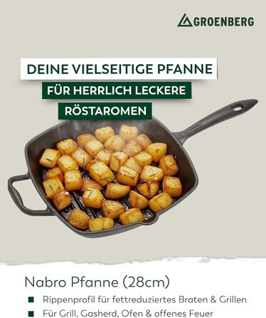 Чавунна сковорода-гриль Nabro квадратна 28 см з ручкою