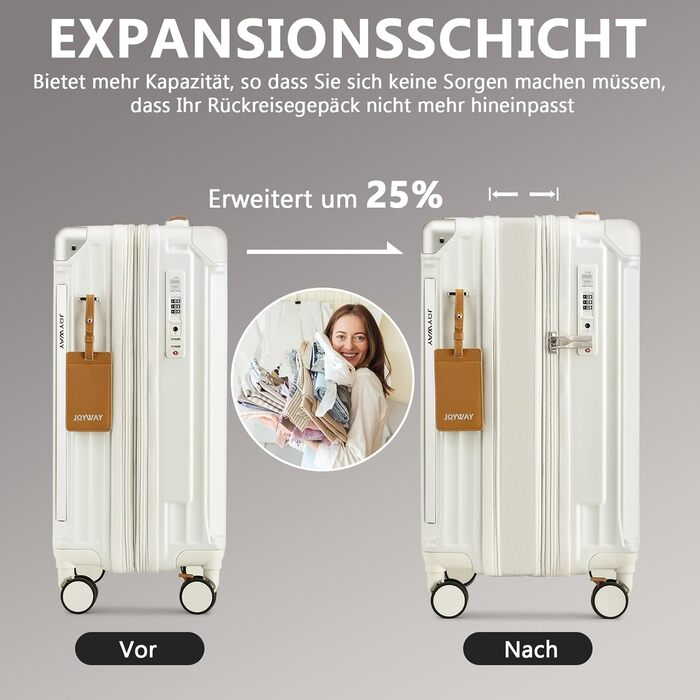 Чемодан Joyway ABS, розширюваний, з TSA замком та 4 колесами, набір: великий та невелика валіза + сумка для туалетних речей, зелений (білий, 56 см, ручна поклажа)