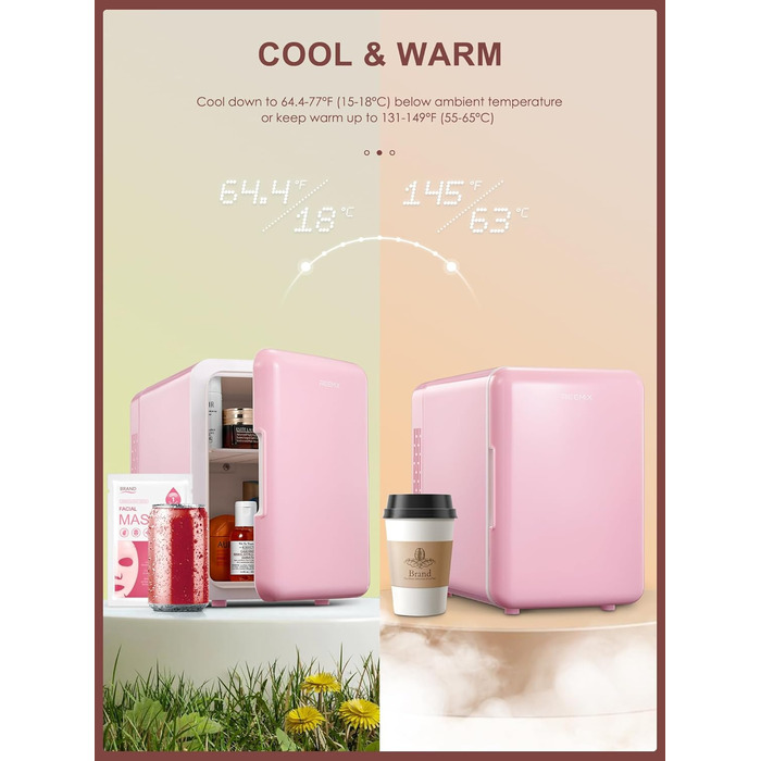Портативний міні-холодильник 6л/9 банок: охолодження та підігрів для косметики, напоїв, їжі. Рожевий