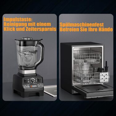 Потужний блендер Enfmay 2000Вт з 4 програмами, 8 швидкостями, LCD-дисплеєм, 33000 об/хв, 2л BPA-free Tritan, для смузі, супів та десертів