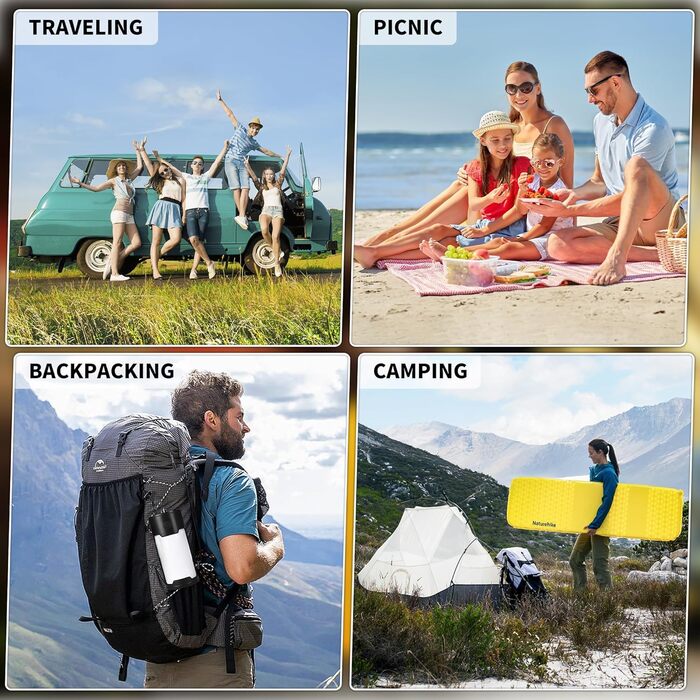 Каремат надувний Naturehike Yugu, 3.5 см, компактний, для кемпінгу, трекінгу та спорту (жовтий, форма 