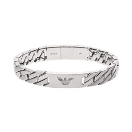 Браслет Emporio Armani чоловічий з нержавіючої сталі та шкіри з застібкою-ланцюжком, сріблясто-сірий