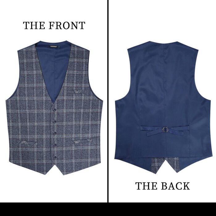 Чоловіча жилетка HISDERN в клітинку, формальна, класична, бавовна, для весілля, в клітку 'Галстук', під костюм, синього кольору