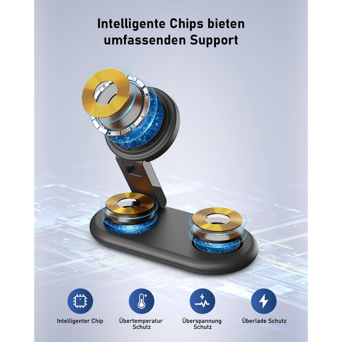 Зарядна станція 3-в-1 для Apple Watch та iPhone з MagSafe, сумісна з iPhone 17, 16, 15, 14, 13, 12, AirPods Pro (білий/чорний)