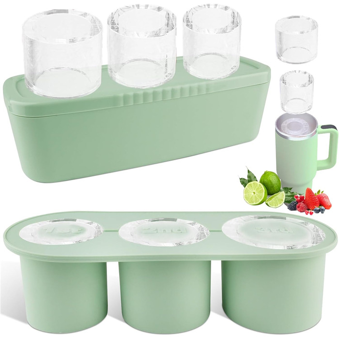Силіконова форма для льоду з кришкою та контейнером Fu Store, 3 шт., для склянок 850-1134 мл (40 oz), зелена, для коктейлів, віскі, напоїв, соку, кави