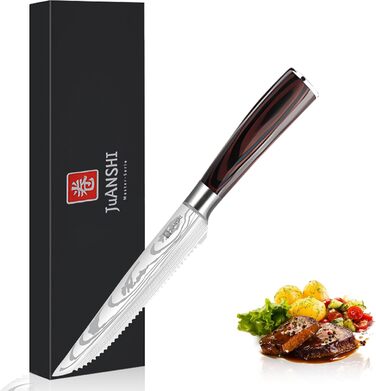 Японський ніж JUANSHI® 13 см, універсальний ніж для кухні - професійний ніж з ручкою з паккавуду з високоякісної нержавіючої сталі з вуглецевої сталі, 2024227 (ніж для стейка 11.4 см)