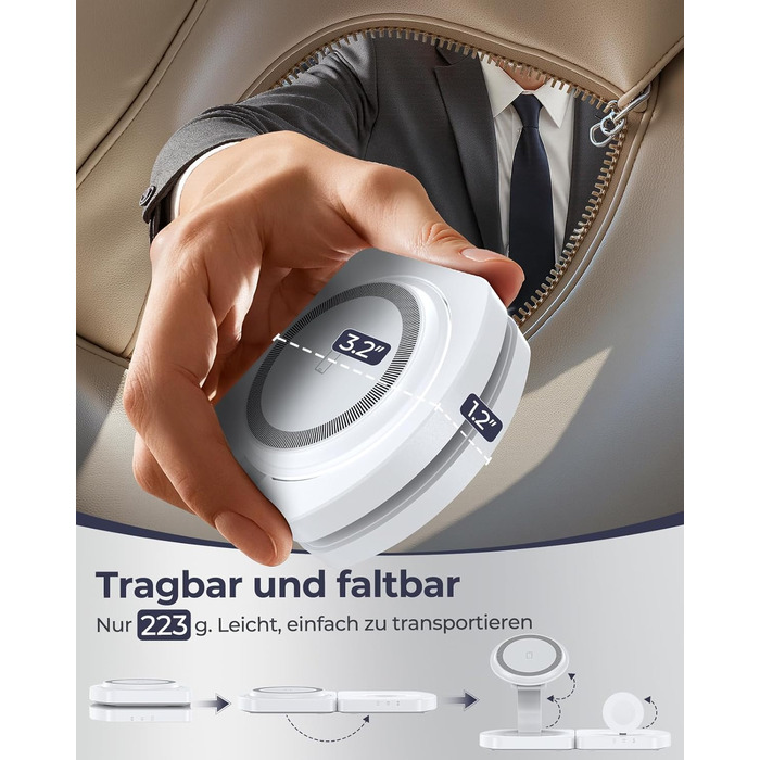 Бездротова зарядка Induktive для iPhone (MagSafe) 3-в-1: Apple Watch, AirPods, iPhone 17 Air/16/15/14/13/12 (Білий)