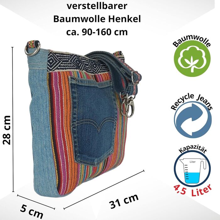 Sunsa Women's Bags Crossbody Bag Handbag Canvas & Jeans. Large Boho Crossbody Bag/Handbag Shoulder Bag, Gift Ideas for Women/Girls Sustainable Products (Colorful/Pink)