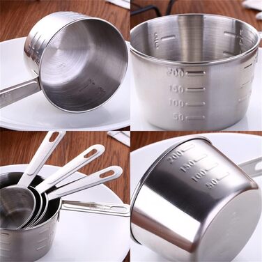FBHappiness 4-Piece/Set Measuring Spoons, Measuring Cup, Kitchen Scales, Stainless Steel Baking Tools (Color: A, Size: as shown)