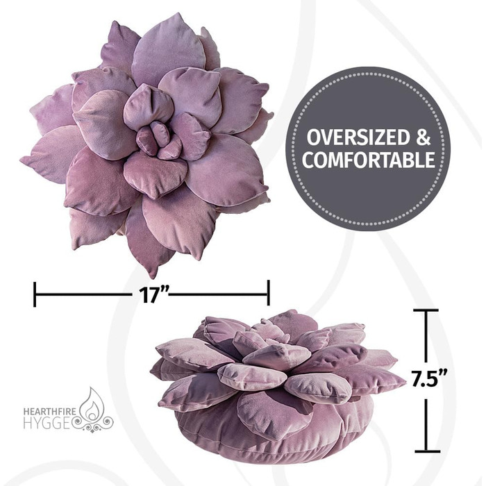 Hearthfire Hygge 3D Large Succulent Pillow, 16.8 inches, Soft Violet Leaf Pillow, Flower-Shaped Pillow, Succulent Decor, Cactus Pillow, Flippy Decorative Pillow, Cactus Plush, Succulent Pillow