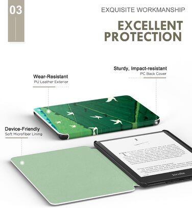 Чохол MoKo для Kindle Paperwhite 12th Gen (2024) та Kindle Colorsoft Signature Edition (2024), PU шкіра, авто-сон/пробудження, сірий ліс (зелена трава та птах)