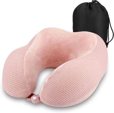 Подушка для шиї у літак Memory Foam, подушка для подорожей, автоподушка, подушка для шиї, подушка для подорожей, подушка-шия для дорослих з чохлом, для крісла літака, дому, офісу, авто (Рожева)