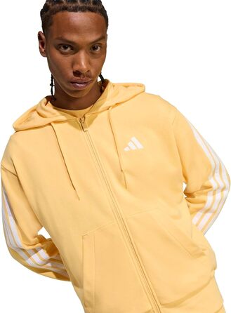 Чоловіча толстовка на блискавці Adidas Essential Three Stripes French Terry Hoodie (M, Semi Ice Tangerine/White)