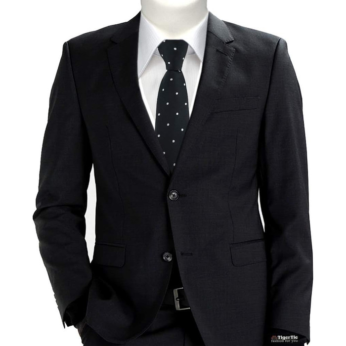 Краватка TigerTie шовкова вузька з візерунком в крапку (Чорно-біло-срібна)