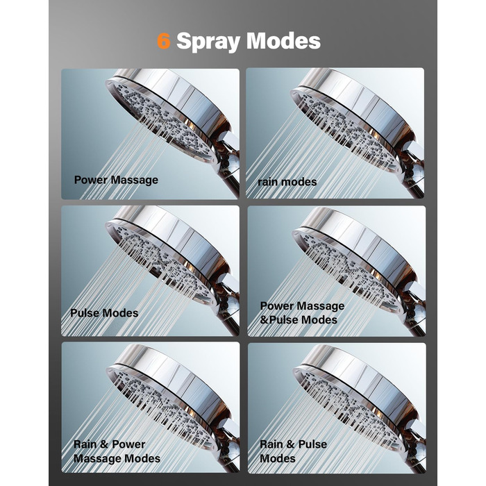 Фільтр для душу Cobbe з шлангом, душова лійка високого тиску з 6 режимами, економна душова лійка з шлангом, ручна лійка з фільтром від накипу для жорсткої води, хлору, чорна (хром63)