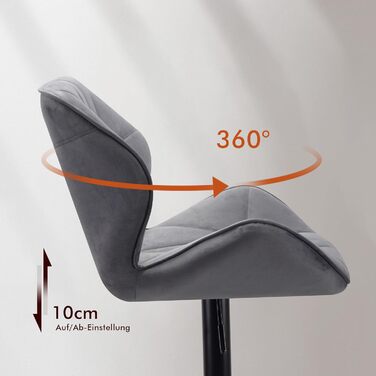 WangPangzi Adjustable Bar Stools 2-Pack with Backrest - Padded Leatherette & Steel Kitchen Bar Chairs with Footrest - for Counter, Kitchen, Hotel, Bar (Black & Dark Gray Velvet)