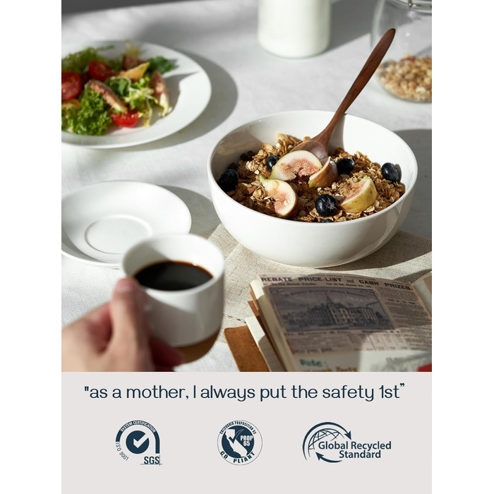 Набір супових мисок DOWAN 1100 мл (4 шт.) - білі керамічні миски для супу, каші, пасти, Φ18 см, стікшільні