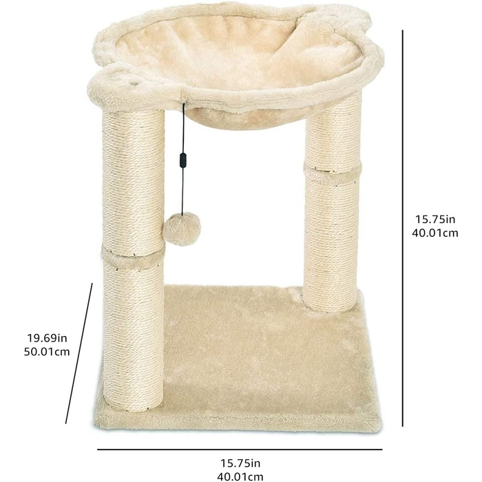 Amazon Basics Cat Scratching Post with House, Hammock, Bed, and Scratching Post, 41 x 51 x 41 cm, beige