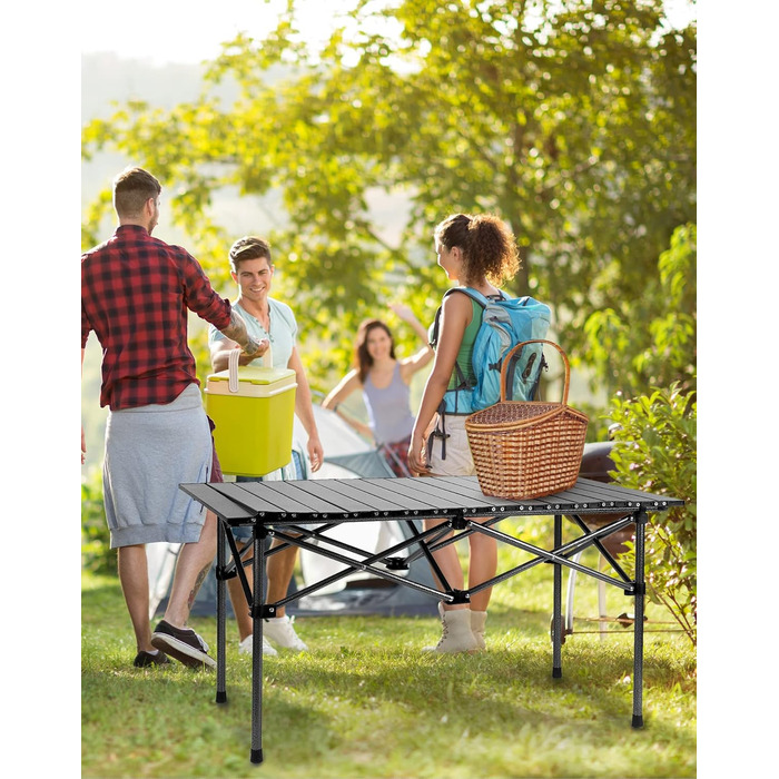 Складний стіл QWORK® для кемпінгу, подорожей, пікніка 95x55x50 см, чорний