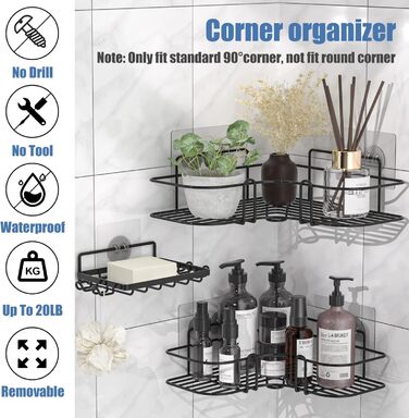 Набір з 3 кутових поличок для душу IMURZ, без свердління, з мильничкою, нержавіюча сталь, органайзер для ванної кімнати