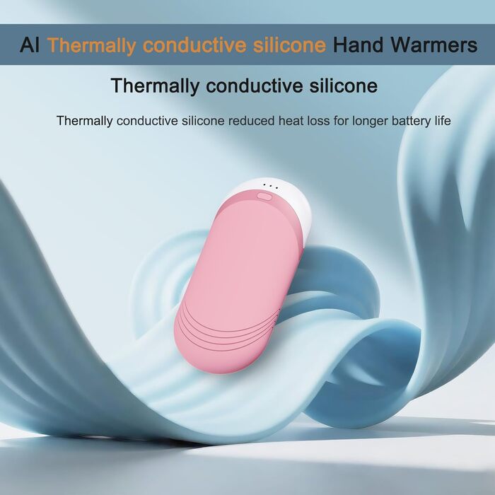 Електричні грілки для рук KARECEL 2 шт. з провідним силіконом, багаторазові, двосторонній нагрів, 6000mAh, USB, портативні, подарунок на Різдво, рожеві