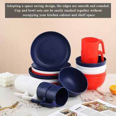 Набір посуду Berglander 24 елементи (6 персон) з пластику: тарілки, миски, чашки для дому, саду, пікніка