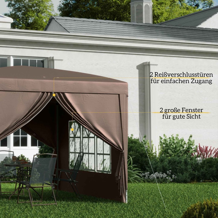 Outsunny Gazebo, approx. 3x3m, Water-resistant, Stable, Winterproof, Pop-up Folding Gazebo, UV Protection 50+, Foldable Party Tent, Garden Tent with 4 Side Panels Bag, Garden Gazebo for Camping, Garden, Coffee | Aosom