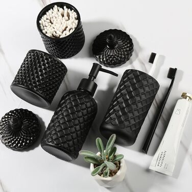 RYTOXILO Набір аксесуарів для ванної кімнати, 4 шт., чорний, з дозатором мила та тримачем для зубних щіток, для ванної, декор, органайзер