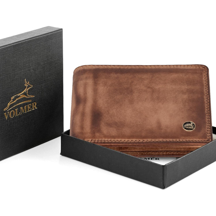 Чоловічий гаманець Volmer Leder з RFID-захистом, антикварний коричневий, місткий (9+4 картки)