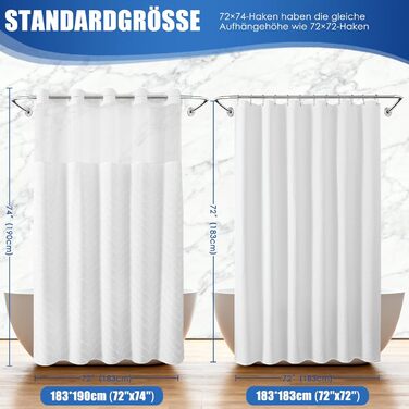 Водонепроникна штора для душу з тканини 180x190 см, 260 GSM, сіра (сітка-бохо-біла). Преміум-якість, антигрибкова, з 10 кільцями, стиль готелю/SPA, машинне прання