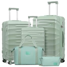 Набір валіз Sea Choice 5-ти частинний з ABS-пластику, твердий корпус, тріумф у подорожах, велика місткість, ручна поклажа, 4 колеса, TSA-замок, містить 1 сумку та 1 косметичку, колір: м'ятно-зелений