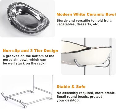 Керамічна фруктова ваза OdoVow на 3 яруси з металевим підставкою, для кухні, обіднього столу, вечірок та десертів