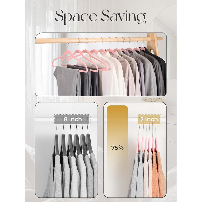 Вешалки для одягу HOUSE DAY, 20 шт. - вешалки з оксамиту, для костюмів, штанів, широкі, обертаються на 360°, рожеві