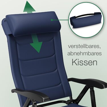 ELONEO Folding Camping Chair with Removable Footrest, Folding Chair made of Aluminum, Folding Garden Chair, Reclining Chair with Adjustable Backrest, Camping Chair (Folding Chair with Footrest (with Premium Cushion), Blue)