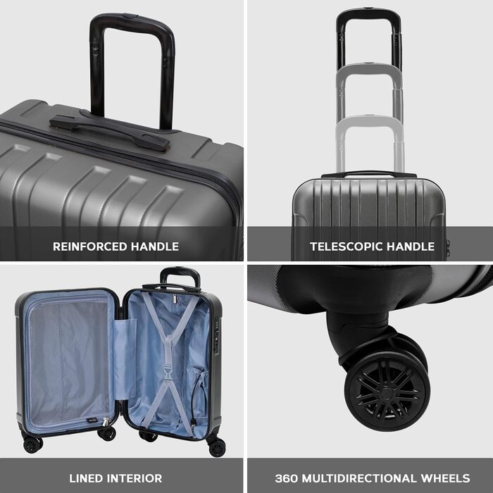 Набір валіз Flight Knight Premium (3 шт): S 55см, M 67см, L 76.5см, ABS-пластик, TSA-замок, USB-порт, 8 коліс, антрацит/чорний